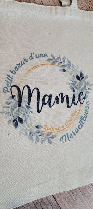SAC SHOPPING FLORAL BLEU " Merveilleuse Mamie "
