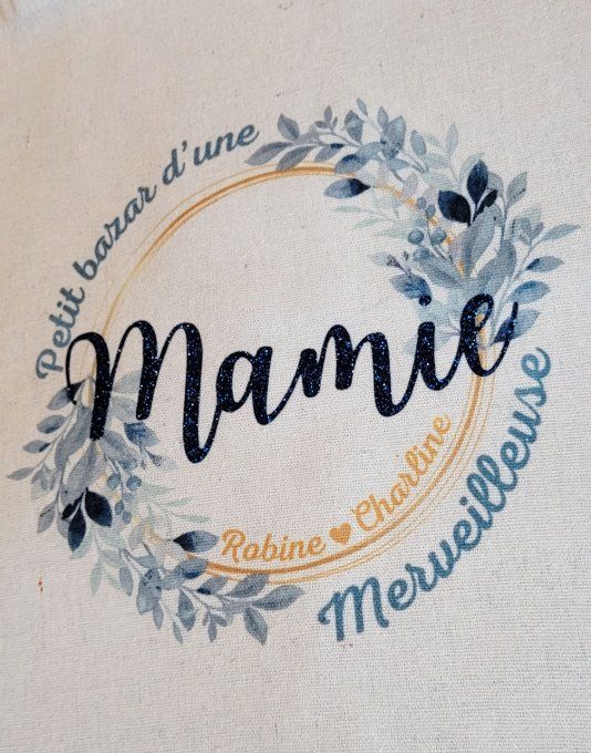 SAC SHOPPING FLORAL BLEU " Merveilleuse Mamie "
