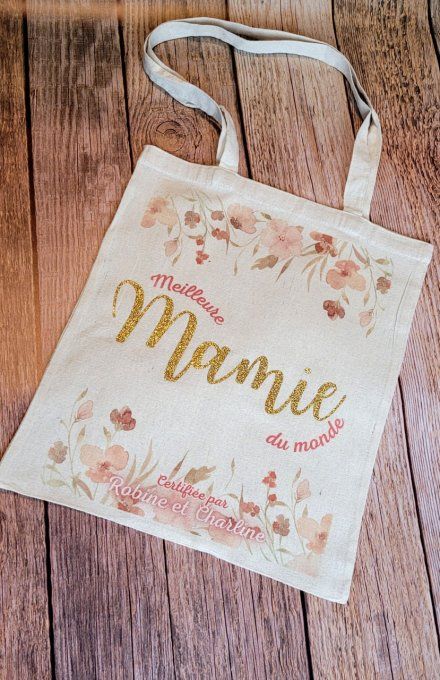SAC SHOPPING FLORAL ROSE " Douce Mamie "