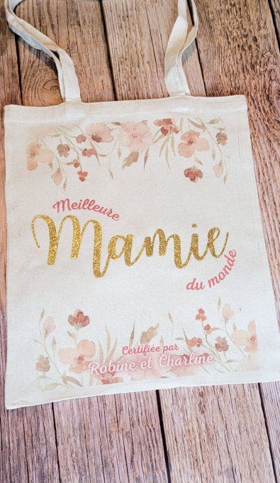 SAC SHOPPING FLORAL ROSE " Douce Mamie "